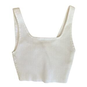 Babaton Sculpt Knit Squareneck Cropped Tank White Size Small